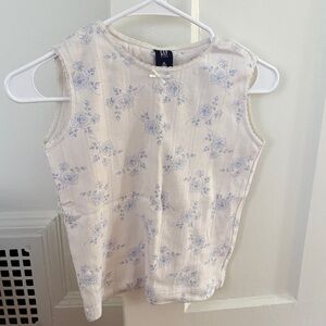 GAP White and Blue Floral Tank Top